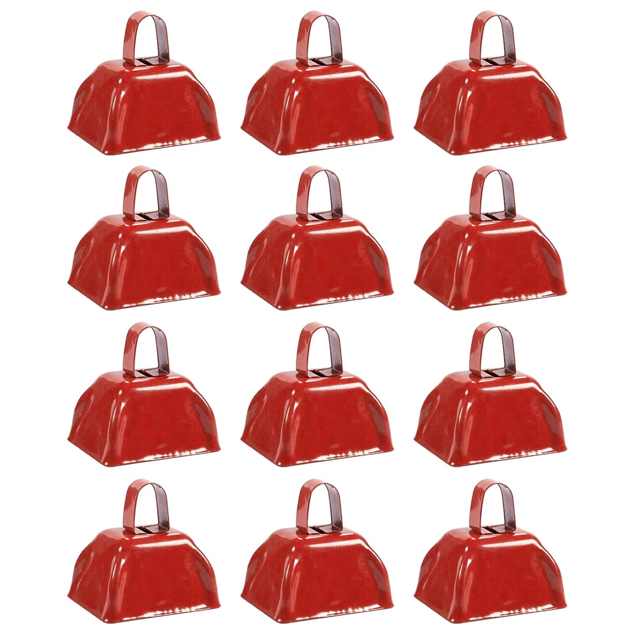 12 Pack Red Cow Bells Noise Makers with Handle, Hand Percussion Cowbells  for Sporting Events, Football Games, Graduation Ceremonies, Welcome Parties  (3 x 3 Inches)